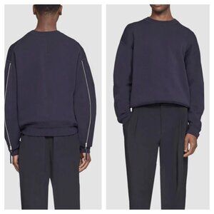 3.1 Phillip Lim Double Knit Crew Neck Zip Sleeve Pullover M/L Midnight Navy Blue